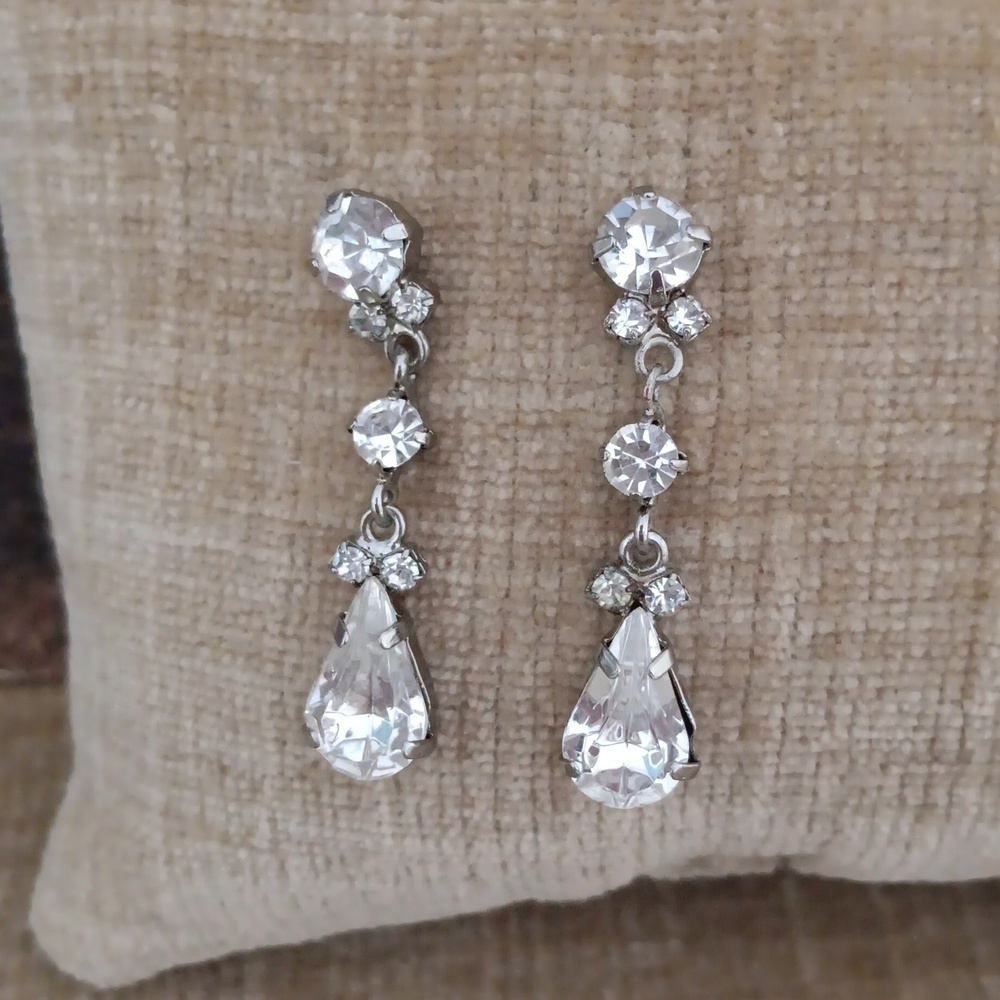Silver Tone Rhinestone Dangle Earrings